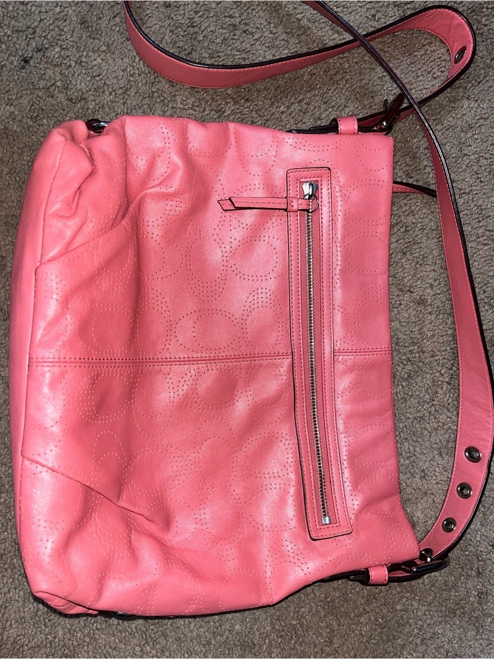 Coach Coral Pink Leather Shoulder Crossbody Bag